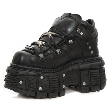 New Rock Unisex Metallic Black Leather Gothic Boots- M-Tank106-C2