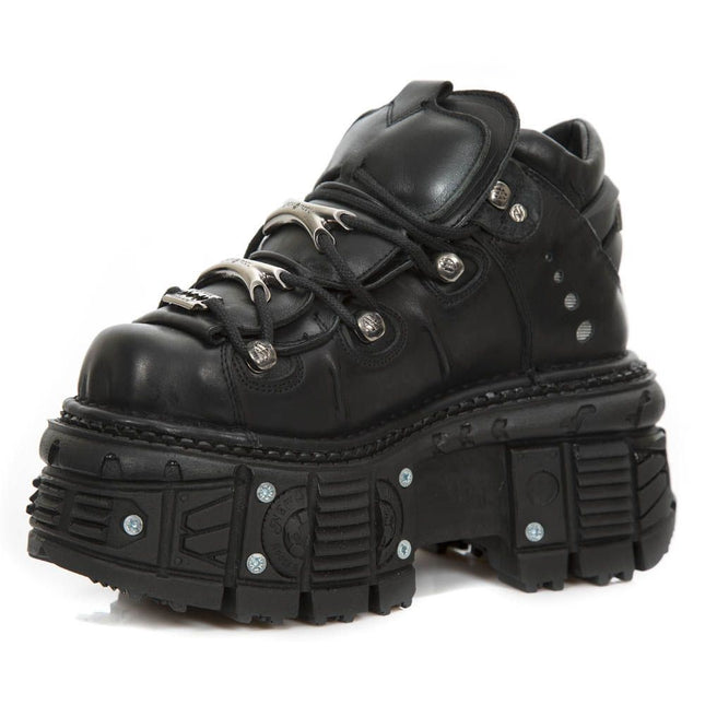 New Rock Unisex Metallic Black Leather Gothic Boots- M-Tank106-C2