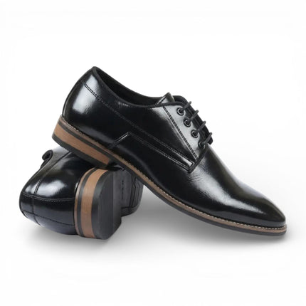 Men's Black Classic Plain Toe Lace-Up Derby Brogue Formal Shoes
