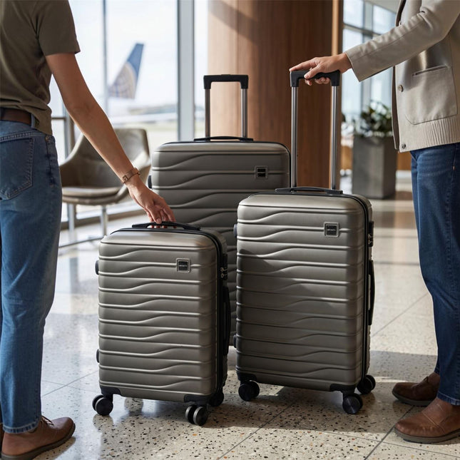 Hardshell Coffee Suitcase Set Robust 8 Wheel Luggage Cabin Case Bag