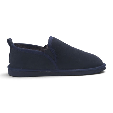 Men's Navy Blue Genuine Sheepskin Suede Slipper Winter Moccasins - Cedar