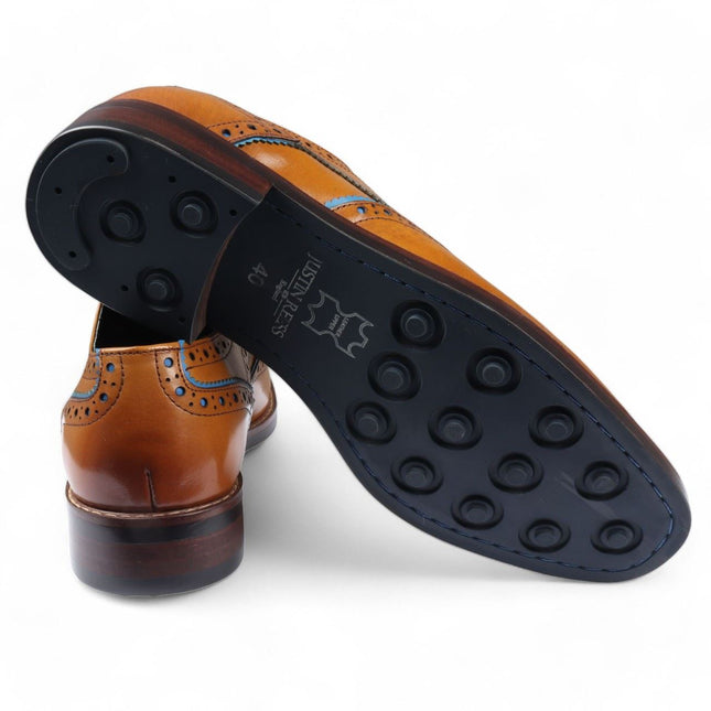 Justin Reess Men's Brown Brogue Leather Classic Dress Shoes- Simon