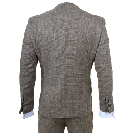 Men's 3-Piece Brown Classic Check Suit Slim Fit Plain Formal Party Suit