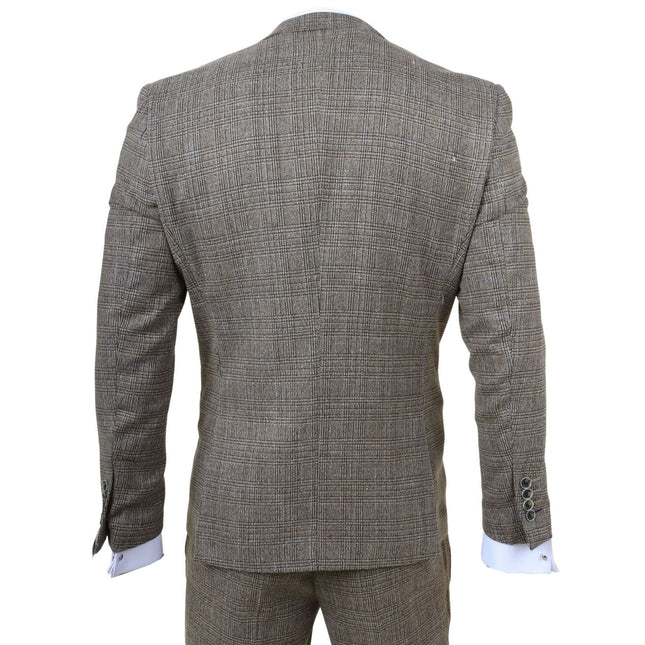Men's 3-Piece Brown Classic Check Suit Slim Fit Plain Formal Party Suit