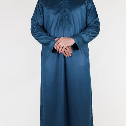 Men's Olive Green Thobe Robe Satin Emirati Islamic Jubba Eid Slim Fit