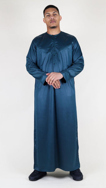Men's Olive Green Thobe Robe Satin Emirati Islamic Jubba Eid Slim Fit