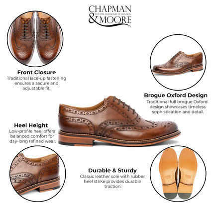 Chapman & Moore Men's Brown Leather Wingtip Brogue Oxford Office Shoes