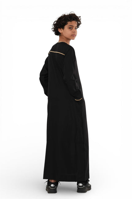 Kids Boys Ramadan Black Moroccan Thobe Robe Emirati Eid Jubba- TT-003