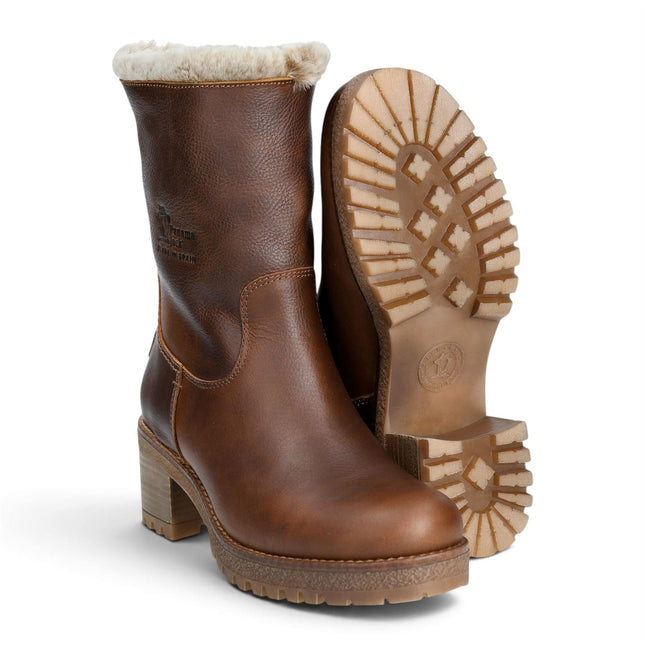 Panama Jack Women's Bark Brown Leather Waterproof Warm Heeled Boots - Piola B8