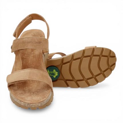 Panama Jack Women's Wedge Bark Brown Suede Leather Sandals - Selma B10