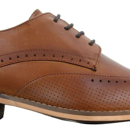 Mens Classic Oxford Brogue Shoes In Perforated Tan Leather