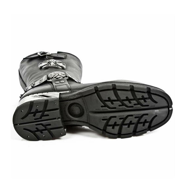 New Rock Men's Black Leather Gothic Cowboy Boots - MR030-S1