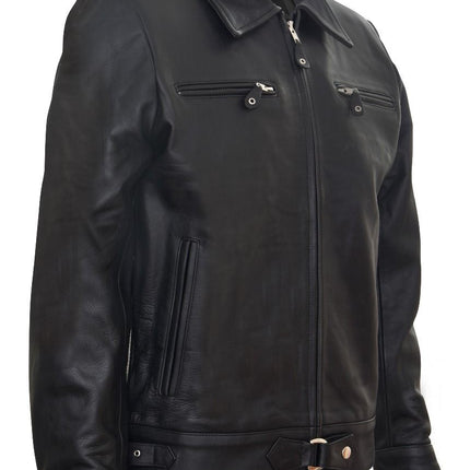 Mens Black Cowhide Leather Harrington Jacket-Geneva