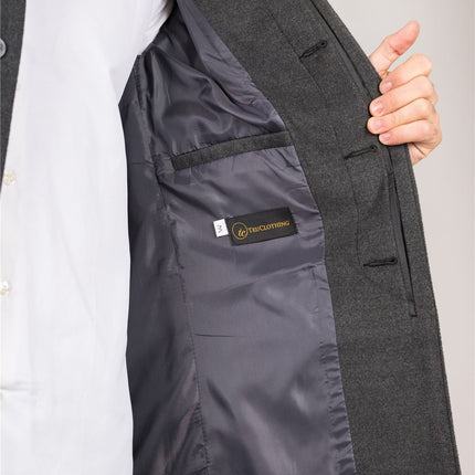 Men's Grey Stand Collar Wool Blend Overcoat