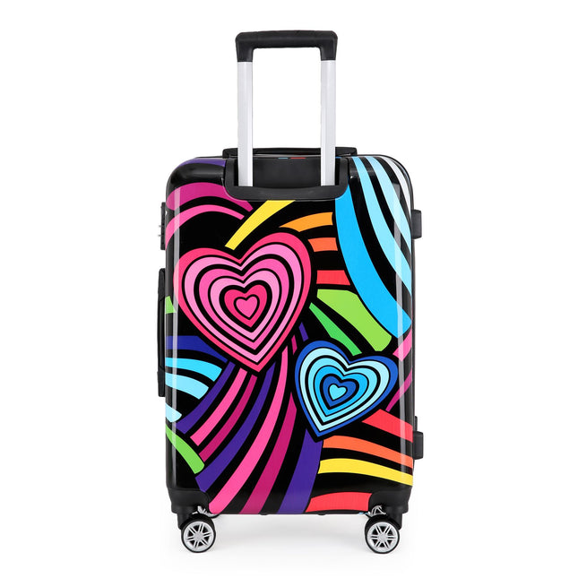 Hardside Shell Suitcase Set Hearts Print Luggage Lightweight Cabin Travel Bag