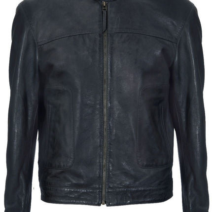 Men’s Classic Fitted Leather Biker Jacket-Austin