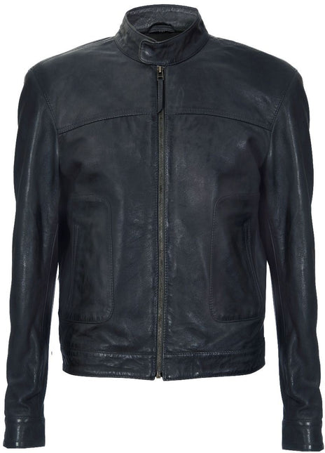 Men’s Classic Fitted Leather Biker Jacket-Austin