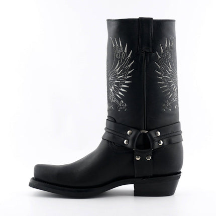 Grinders Mens Black Leather Cowboy Boots - Bald Eagle