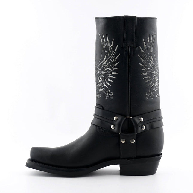 Grinders Mens Black Leather Cowboy Boots - Bald Eagle