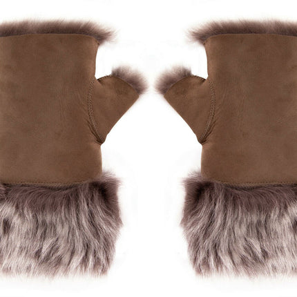 Womens Shearling  Mittens Fingerless Cuffs Toscana Suede Sheepskin Fur