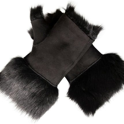 Womens Shearling  Mittens Fingerless Cuffs Toscana Suede Sheepskin Fur