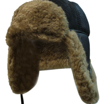 Men's B3 Brown Ginger RAF Aviator Shearling Sheepskin WW2 Flying Hat