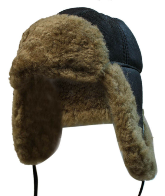 Men's B3 Brown Ginger RAF Aviator Shearling Sheepskin WW2 Flying Hat