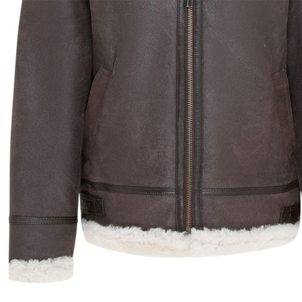 Mens Creck Brown Warm Sheepskin Aviator Zip-Up Flight Jacket-Harrogate