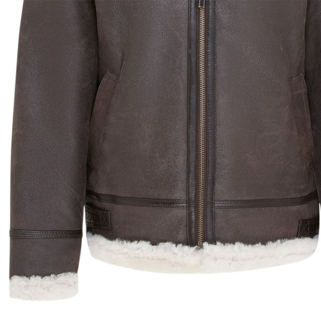 Mens Creck Brown Warm Sheepskin Aviator Zip-Up Flight Jacket-Harrogate