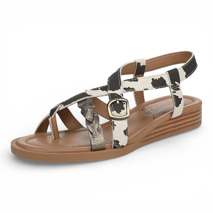 Blowfish Malibu Women's Black White Micro Wedge Strappy Sandals - April