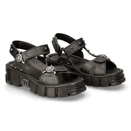 New Rock Black Vegan Leather Sandals-BIOS120-V1