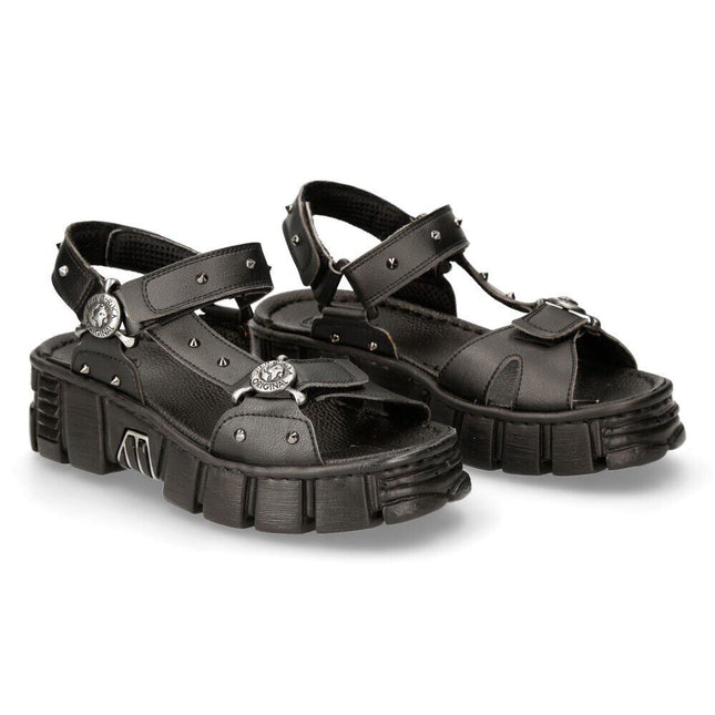 New Rock Black Vegan Leather Sandals-BIOS120-V1