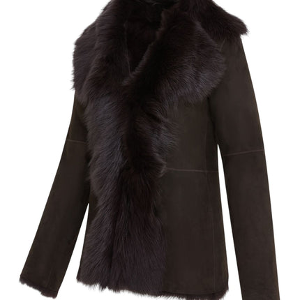 Women's Brown Sheepskin Toscana Shearling Suede Leather Jacket - Noiré