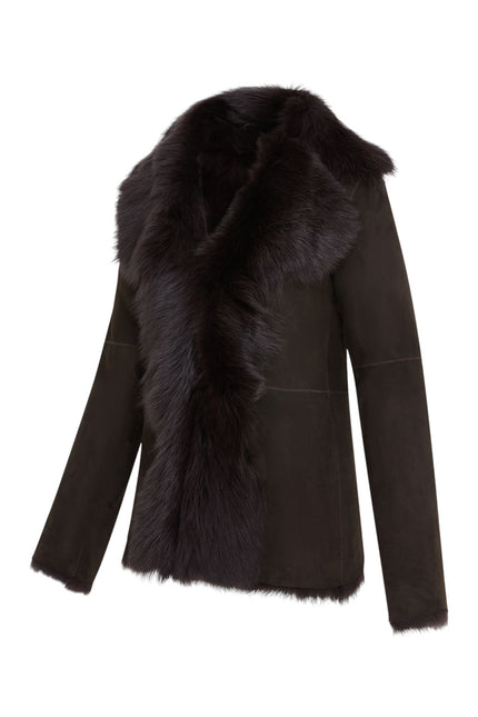 Women's Brown Sheepskin Toscana Shearling Suede Leather Jacket - Noiré