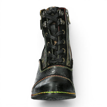 Laura Vita Women's Victorian Floral Black Leather Lace-Up Ankle Boots - Idcorao-10