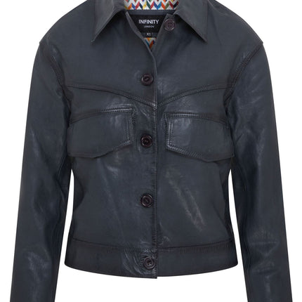 Womens Vintage Classic Lamb Leather Collared Biker Jacket