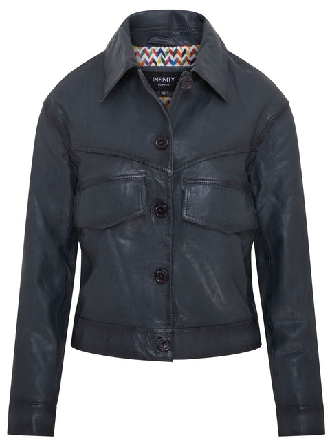 Womens Vintage Classic Lamb Leather Collared Biker Jacket