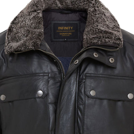 Men's Lamb Leather Puffer Bomber Warm Biker Jacket