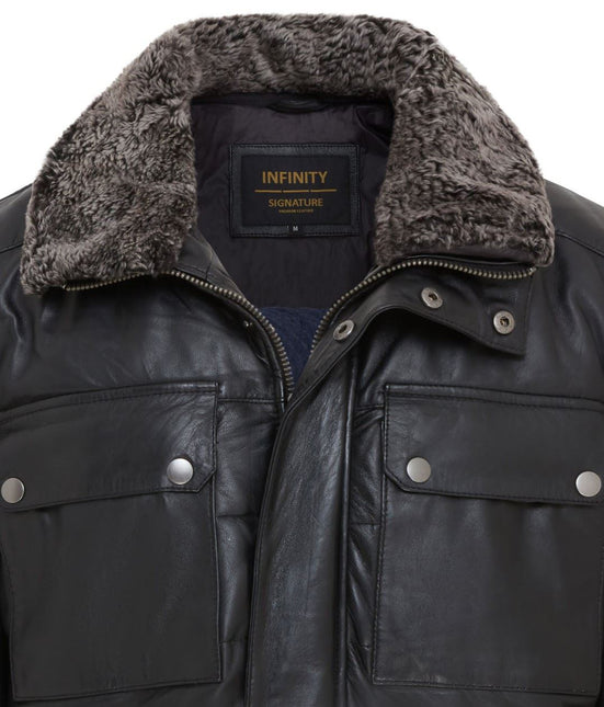 Men's Lamb Leather Puffer Bomber Warm Biker Jacket