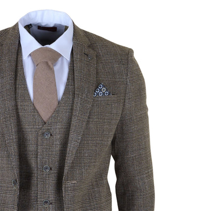Men's 3-Piece Brown Classic Check Suit Slim Fit Plain Formal Party Suit