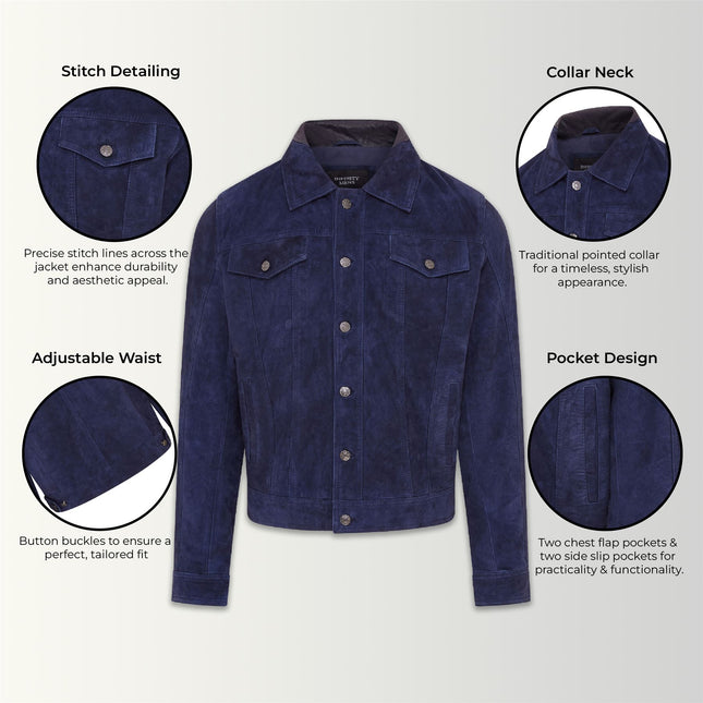 Mens Goat Suede Jeans Jacket Trucker Casual Denim Leather Shirt