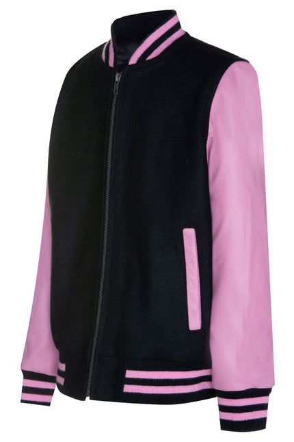 Kids Varsity Bomber Jacket with Real Leather Sleeves