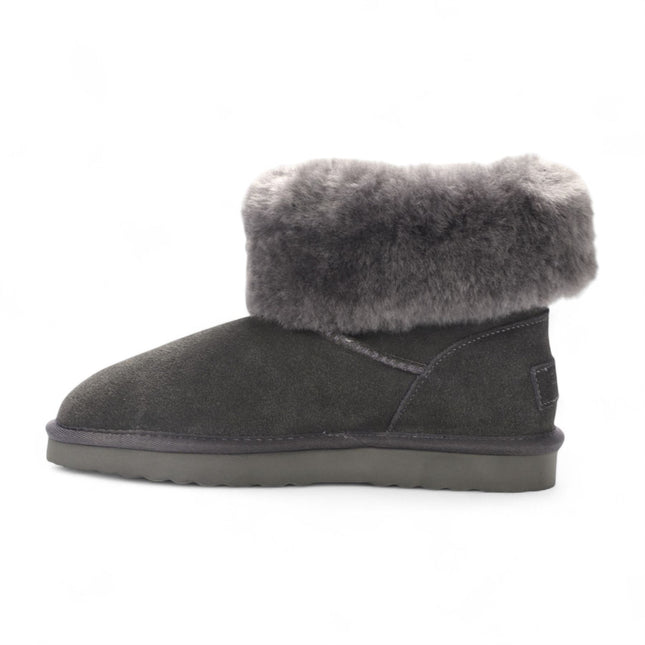 Women's Genuine Sheepskin Grey Suede Ankle Bootie Winter Boots - Granite