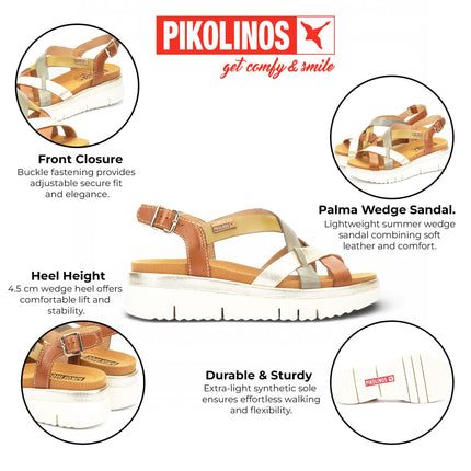 Pikolinos Women's Brown Leather Extra-Light Summer Wedge Sandals - Palma