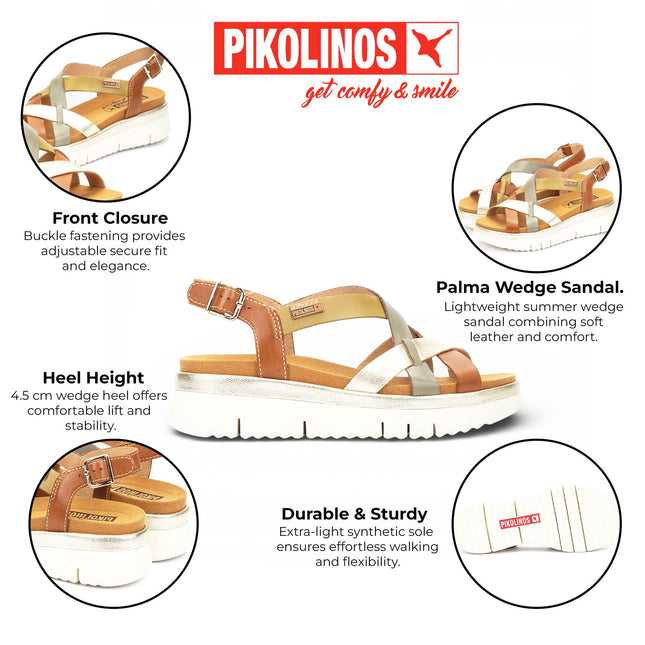 Pikolinos Women's Brown Leather Extra-Light Summer Wedge Sandals - Palma