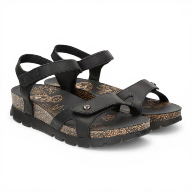 Panama Jack Women's Wedge Black Leather Platform Sandals -  Sulia B2