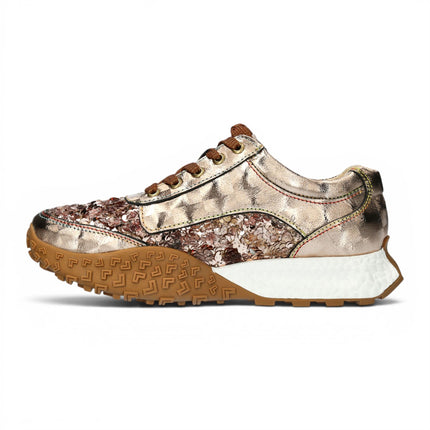 Laura Vita Women's Floral Golden Leather Trainer Sneaker Shoes - Evitao-03
