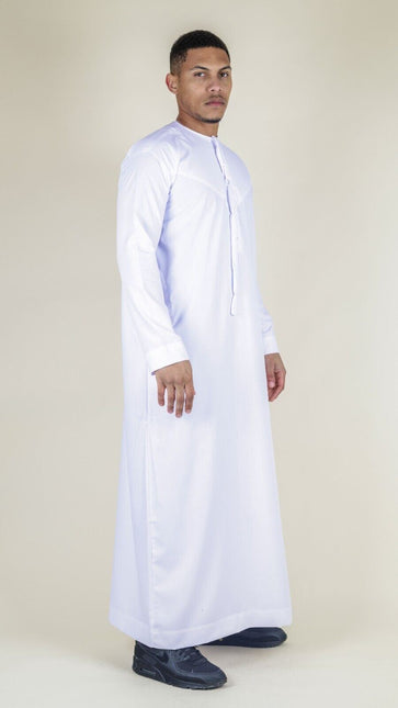Men's White Thobe Emirati Islamic Jubba Robe Eid Tassel Regular Fit