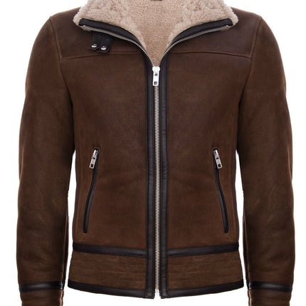 Mens Retro Pilot Sheepskin Leather Biker Jacket-Bogota
