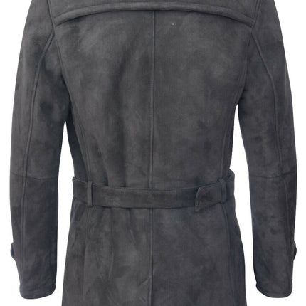 Mens Shearling Sheepskin Suede Pea Coat-Cali